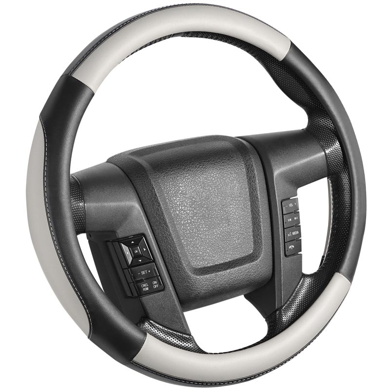 SEG Direct Car Steering Wheel Cover Large Size for F150 F250 F350 Ram 4Runner Tacoma Tundra Range Rover with 15 1/2 inches-16 inches Outer Diameter, Black and Gray Microfiber Leather - Image 1